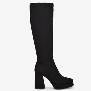 Nine West Vadda Boot - Black Suede Platform Boots Just Below the Knee LIKE NEW
